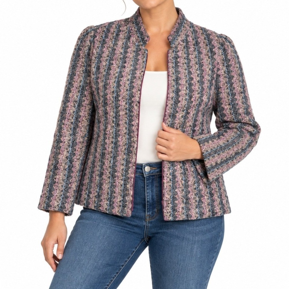 Donnkenny Jacket Womens 16 Multicolor Vintage Mohair Lambswool Striped Boho